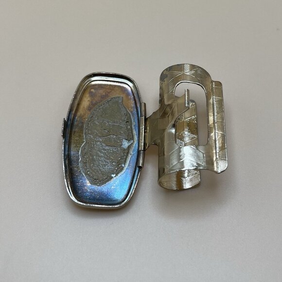 Vintage 50s Gold Tone MCM Hidden Hinged Lipstick Holder Case Secret Floral Japan - Picture 5 of 5